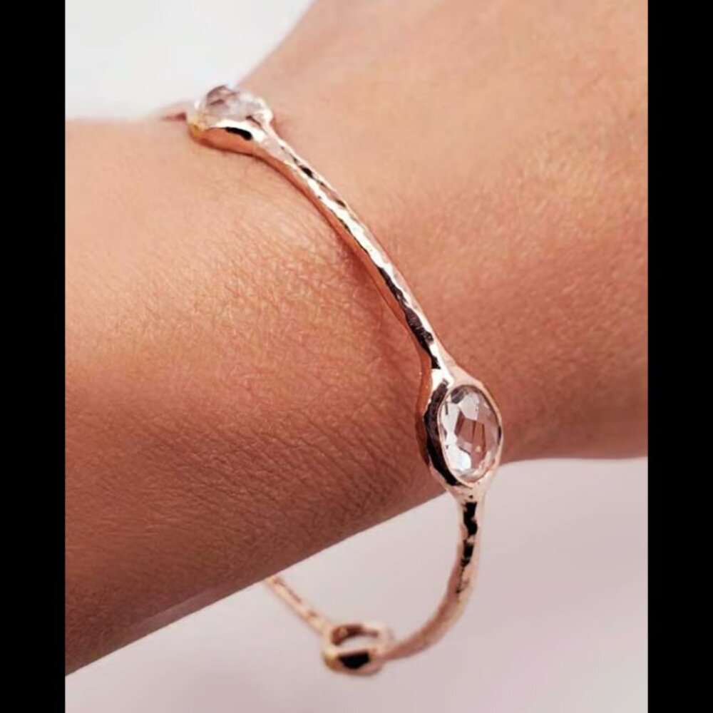 IPPOLITA 18K ROSE Gold Sterling Silver Quartz Rock Candy Bangle Bracelet 7.5"